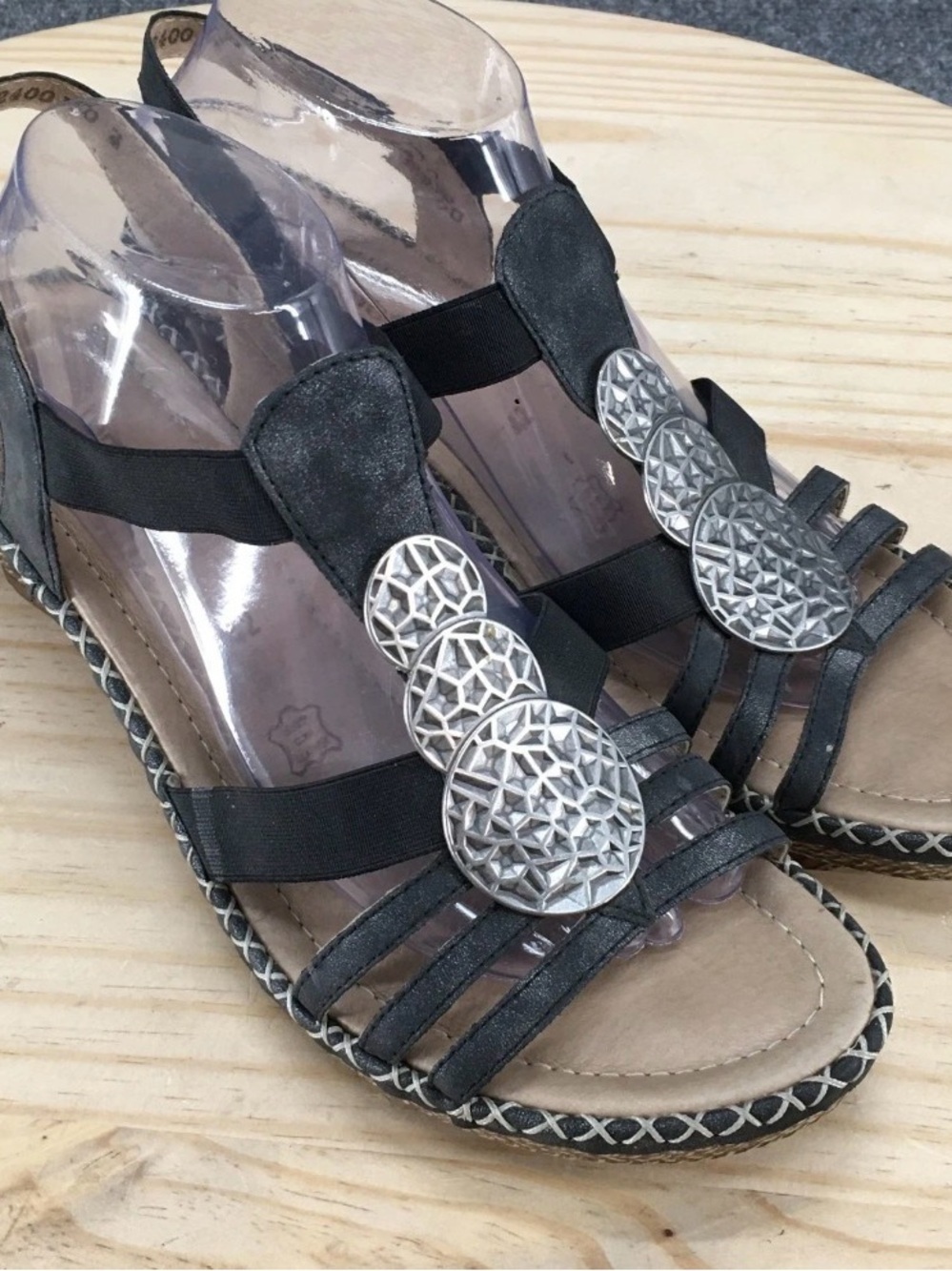 Remonte Ursula Black Strappy Wedge Sandals Embellished Size EU 39 US 8